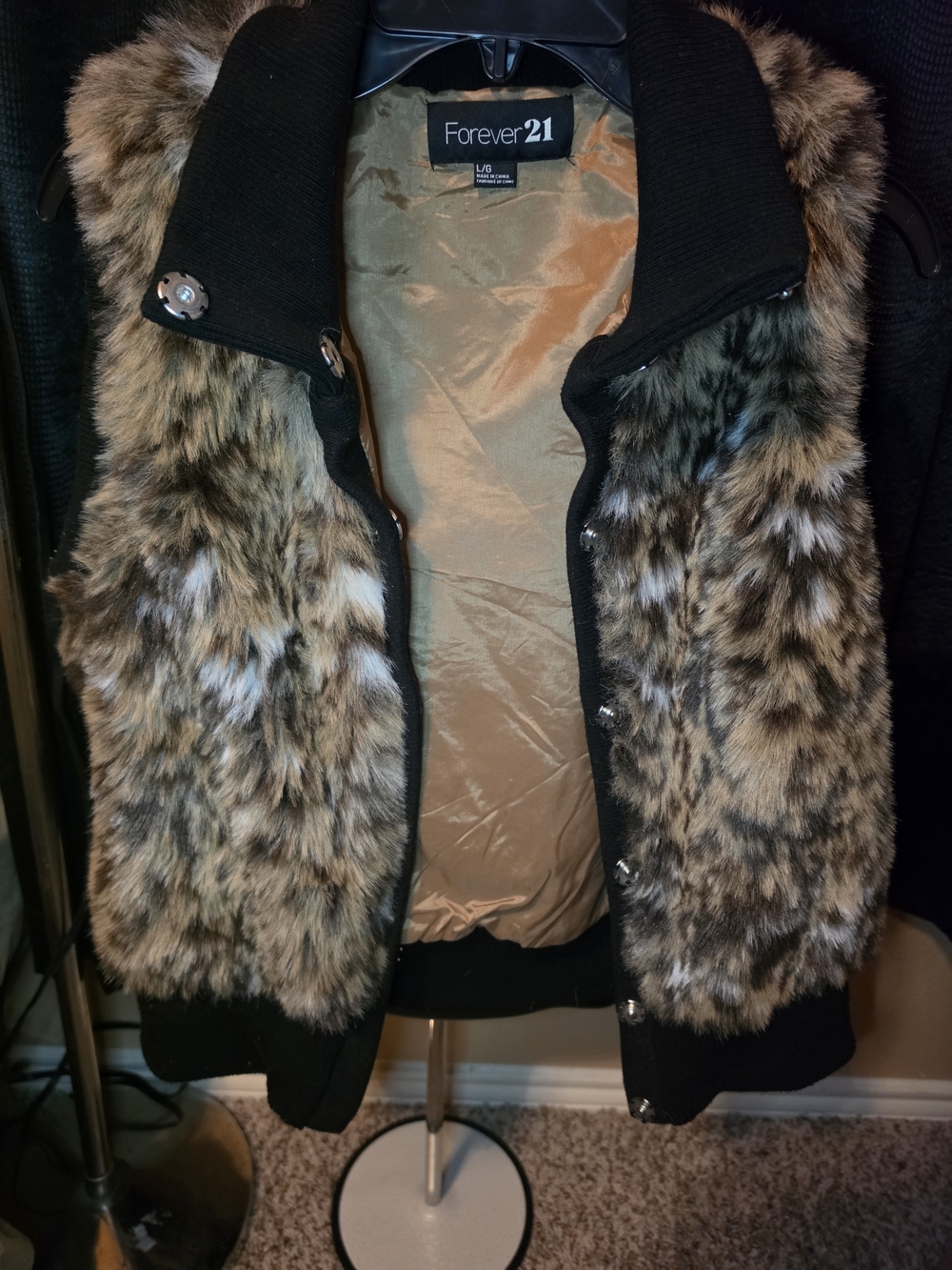 Forever 21 Faux Fur Bomber Vest - Brown/Black